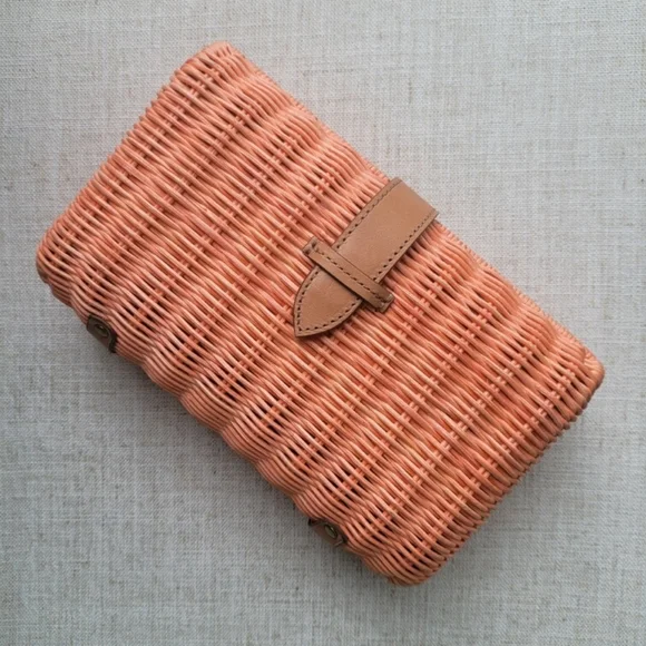 J. Crew Bags Nwt Coral Rattan Clutch Poshmark